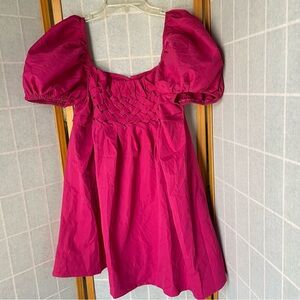 ChouChou Hot Pink Puff Sleeve Babydoll Dress, M